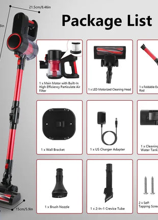 Cordless Vacuum Cleaner Lightweight Handheld Vacuum Upright Stick Floor Vacuum Battery Powered Mop With Lighting 2 Speeds 12000PA Suction 4 Tools Mount Bracket 180° Foldable