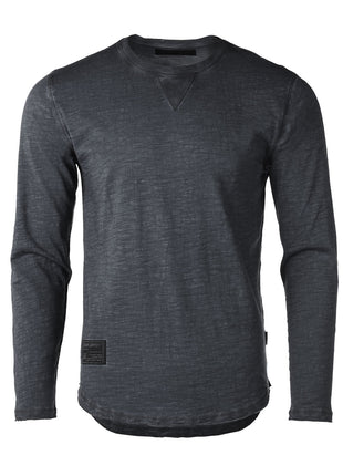 Dream Supply by ZIMEGO Mens Long Sleeve Crewneck Oil Wash Vintage Raw Edge Hem Hipster Hip-Hop T shirt