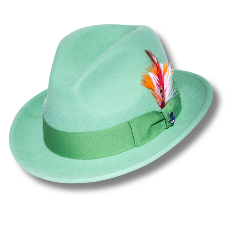 Ferrecci Brooks Trilby Soft 100% Australian Wool Felt Body with Removable Feather Lime Green Hat Great for Travel
