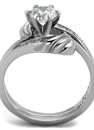 TK1429 - High polished (no plating) Stainless Steel Ring with AAA Grade CZ  in Clear