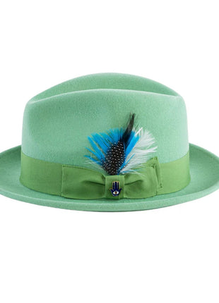 Ferrecci Brooks Trilby Soft 100% Australian Wool Felt Body with Removable Feather Lime Green Hat Great for Travel