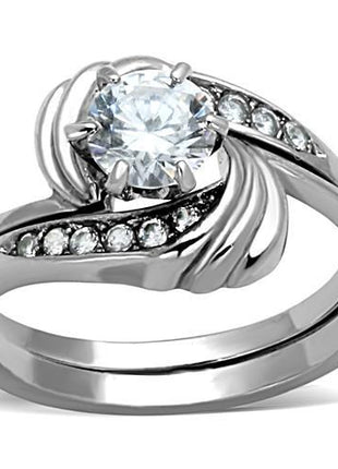 TK1429 - High polished (no plating) Stainless Steel Ring with AAA Grade CZ  in Clear